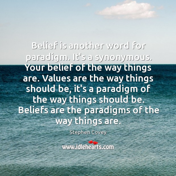 Belief is another word for paradigm. It’s a synonymous. Your belief of Stephen Covey Picture Quote