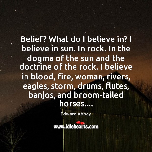 Belief? What do I believe in? I believe in sun. In rock. Edward Abbey Picture Quote
