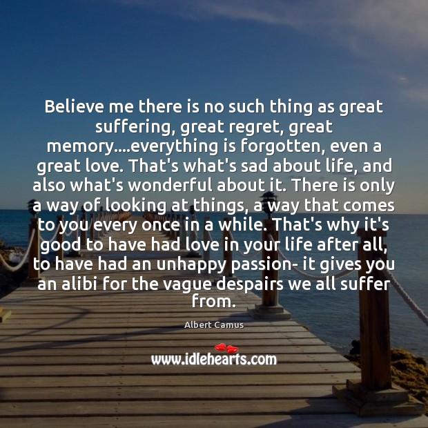 Believe me there is no such thing as great suffering, great regret, Passion Quotes Image