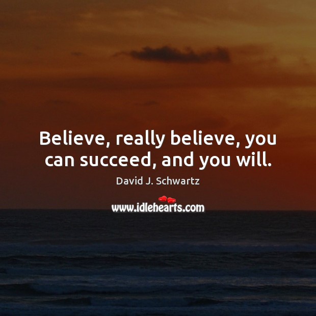 Believe, really believe, you can succeed, and you will. David J. Schwartz Picture Quote