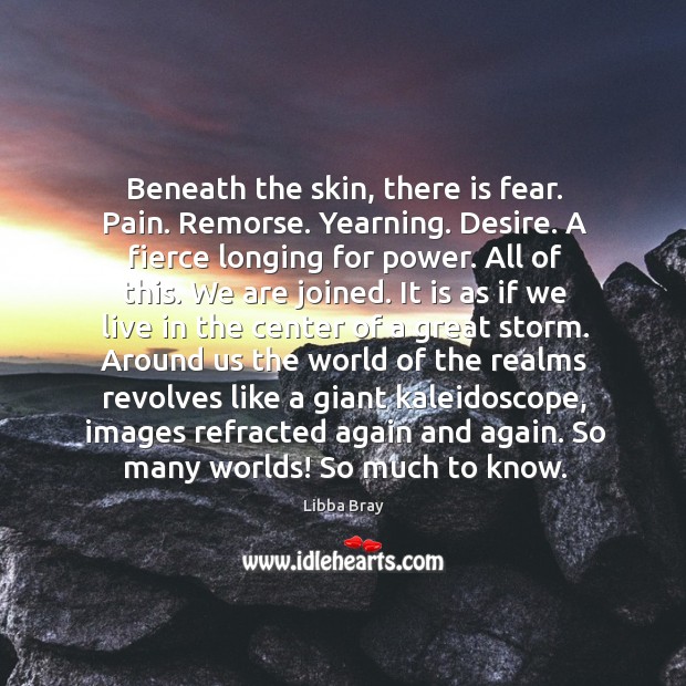 Beneath the skin, there is fear. Pain. Remorse. Yearning. Desire. A fierce Libba Bray Picture Quote