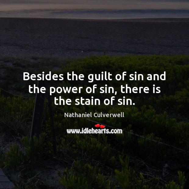 Besides the guilt of sin and the power of sin, there is the stain of sin. Nathaniel Culverwell Picture Quote