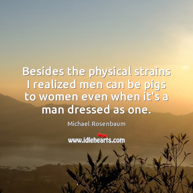Besides the physical strains I realized men can be pigs to women Michael Rosenbaum Picture Quote
