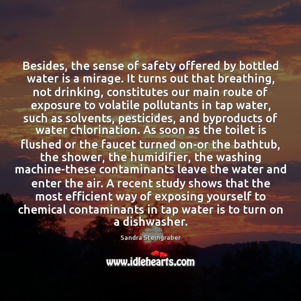 Besides, the sense of safety offered by bottled water is a mirage. Sandra Steingraber Picture Quote