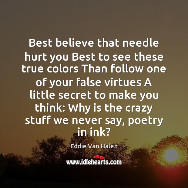 Best believe that needle hurt you Best to see these true colors Eddie Van Halen Picture Quote