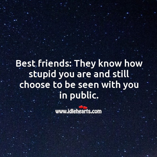 Best friends: they know how stupid you are and still choose to be seen with you in public. Best Friend Quotes Image