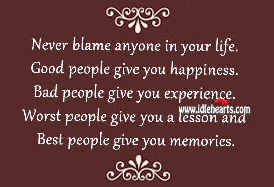 Never blame anyone in your life. Image
