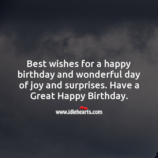 Best wishes for a happy birthday and wonderful day of joy and surprises. Good Day Quotes Image