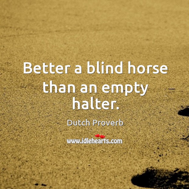 Better a blind horse than an empty halter. Dutch Proverbs Image