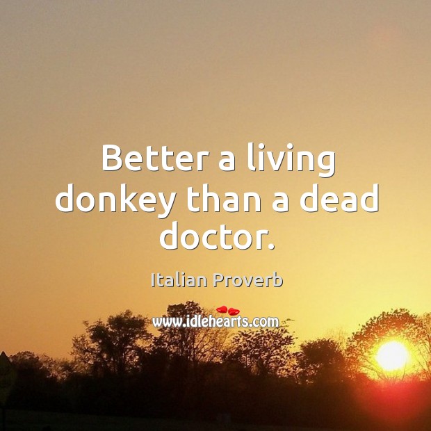 Better a living donkey than a dead doctor. Image