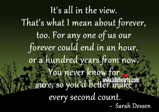 It’s all in the view. That’s what I mean about forever, too. Sarah Dessen Picture Quote