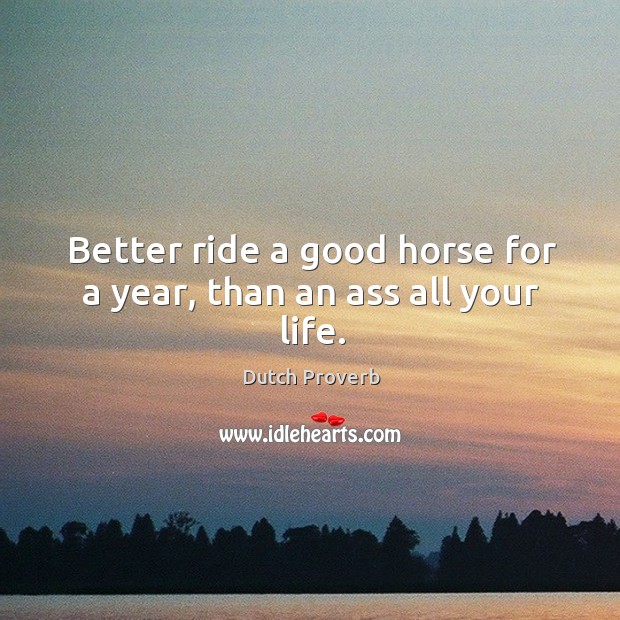 Better ride a good horse for a year, than an ass all your life. Image