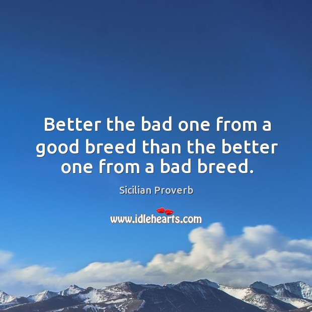 Better the bad one from a good breed than the better one from a bad breed. Sicilian Proverbs Image