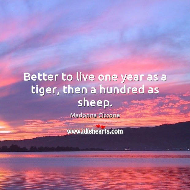 Better to live one year as a tiger, then a hundred as sheep. Madonna Ciccone Picture Quote