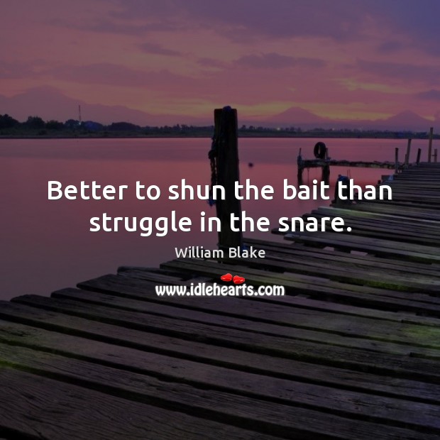 Better to shun the bait than struggle in the snare. William Blake Picture Quote