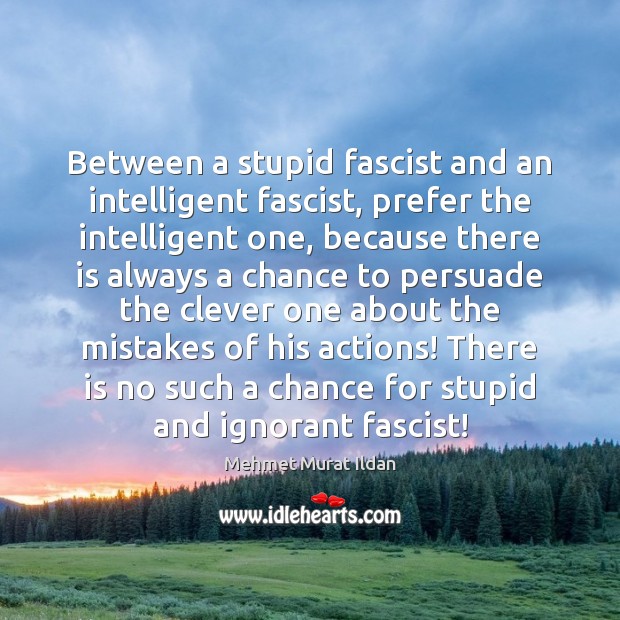 Between a stupid fascist and an intelligent fascist, prefer the intelligent one, Mehmet Murat Ildan Picture Quote
