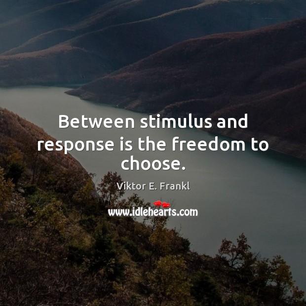 Between stimulus and response is the freedom to choose. Viktor E. Frankl Picture Quote