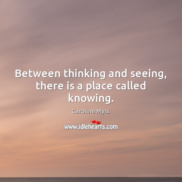 Between thinking and seeing, there is a place called knowing. Caroline Myss Picture Quote