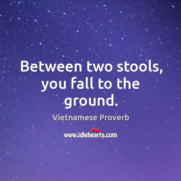 Between two stools, you fall to the ground. Vietnamese Proverbs Image