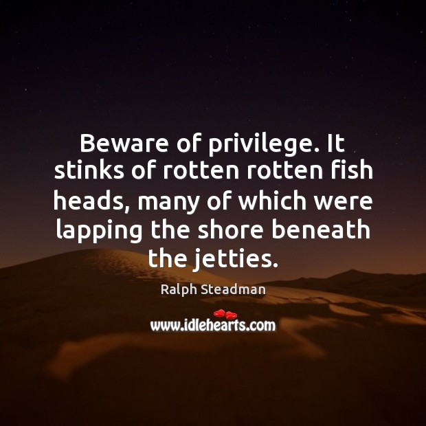 Beware of privilege. It stinks of rotten rotten fish heads, many of Ralph Steadman Picture Quote