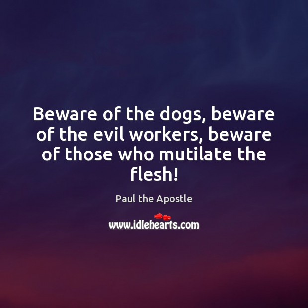 Beware of the dogs, beware of the evil workers, beware of those who mutilate the flesh! Paul the Apostle Picture Quote