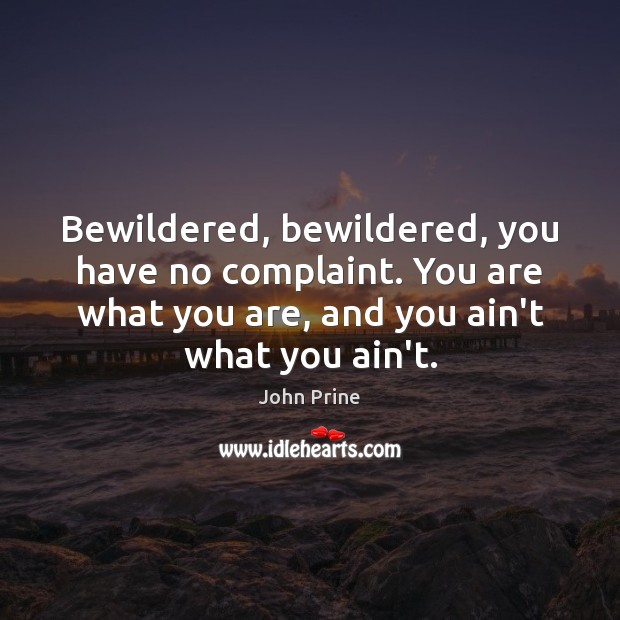 Bewildered, bewildered, you have no complaint. You are what you are, and John Prine Picture Quote
