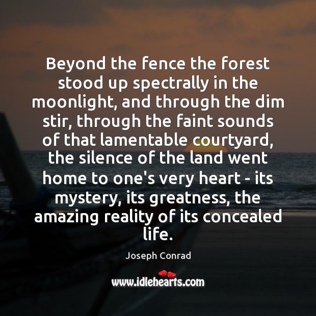 Beyond the fence the forest stood up spectrally in the moonlight, and Image