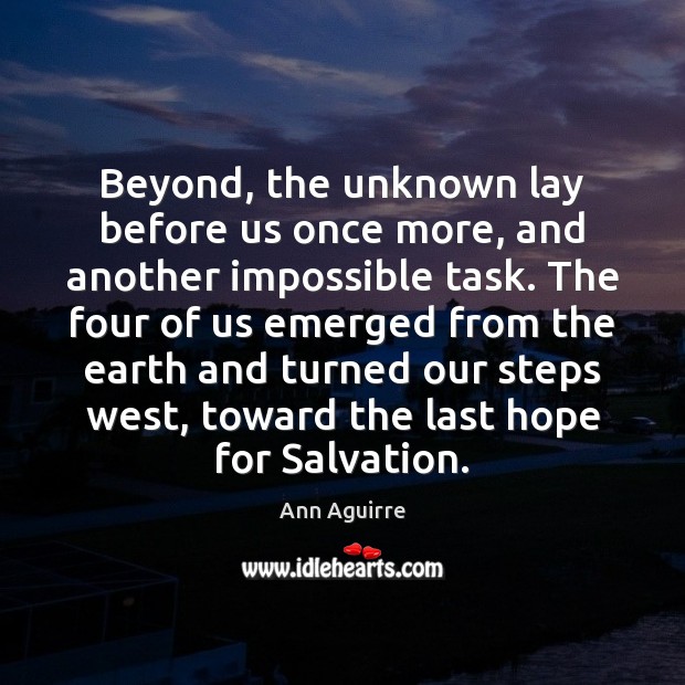 Beyond, the unknown lay before us once more, and another impossible task. Ann Aguirre Picture Quote