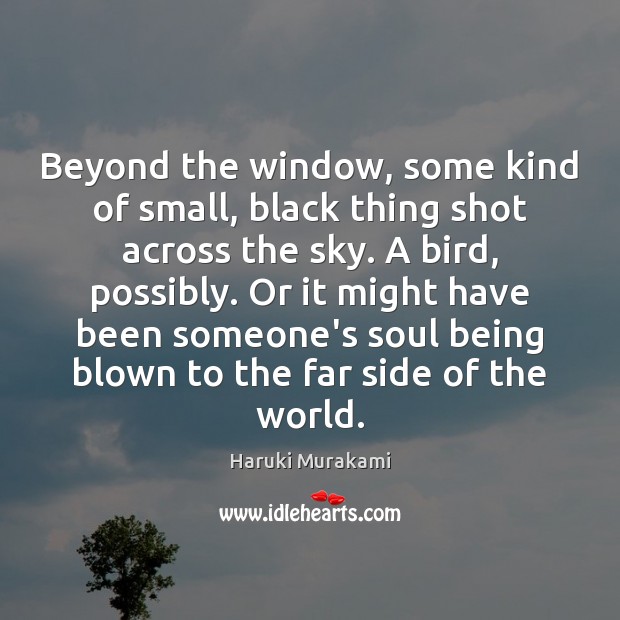 Beyond the window, some kind of small, black thing shot across the Haruki Murakami Picture Quote