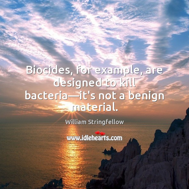 Biocides, for example, are designed to kill bacteria—it’s not a benign material. William Stringfellow Picture Quote