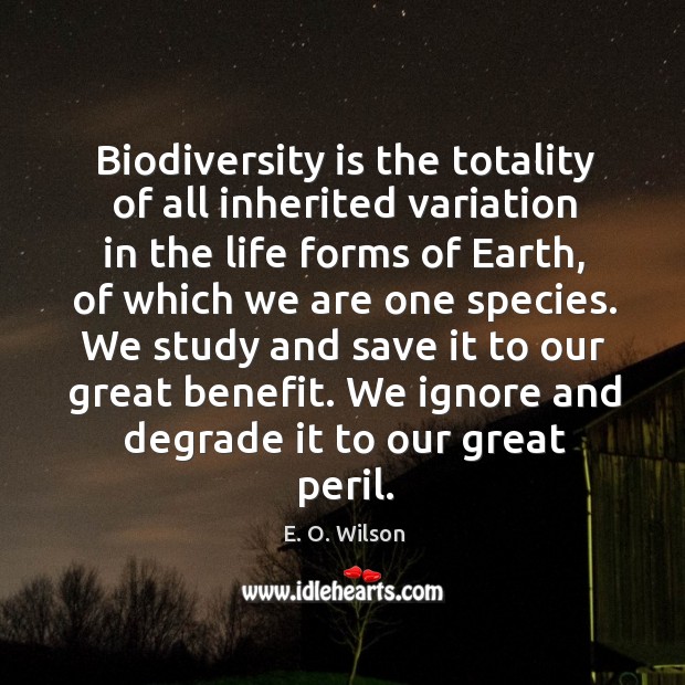 Biodiversity is the totality of all inherited variation in the life forms Image