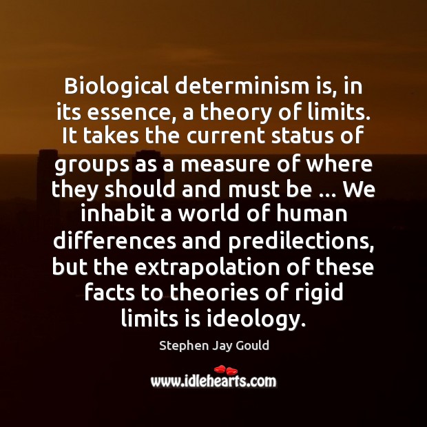 Biological determinism is, in its essence, a theory of limits. It takes Stephen Jay Gould Picture Quote