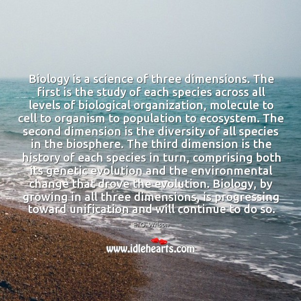 Biology is a science of three dimensions. The first is the study E. O. Wilson Picture Quote