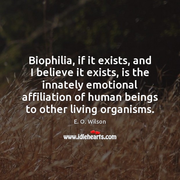 Biophilia, if it exists, and I believe it exists, is the innately E. O. Wilson Picture Quote