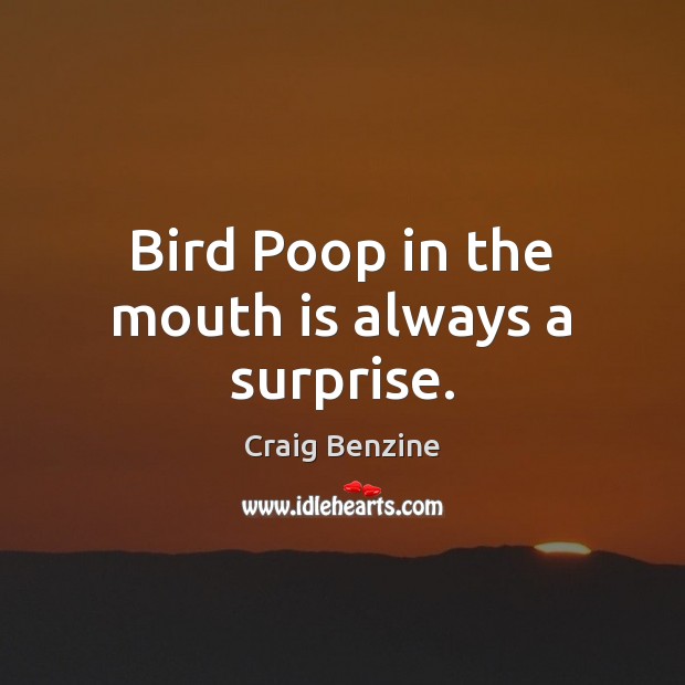 Bird Poop in the mouth is always a surprise. Craig Benzine Picture Quote