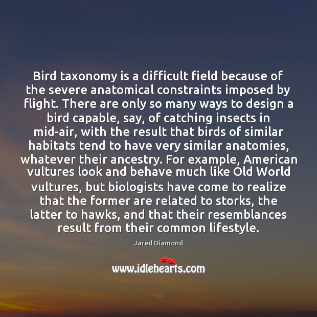 Bird taxonomy is a difficult field because of the severe anatomical constraints Jared Diamond Picture Quote