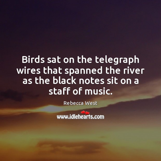 Birds sat on the telegraph wires that spanned the river as the Rebecca West Picture Quote