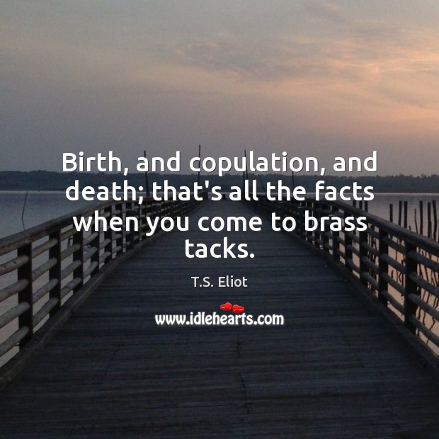 Birth, and copulation, and death; that’s all the facts when you come to brass tacks. Image