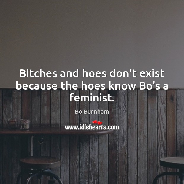 Bitches and hoes don’t exist because the hoes know Bo’s a feminist. Bo Burnham Picture Quote