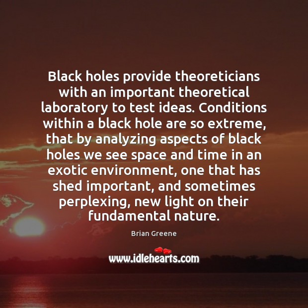 Black holes provide theoreticians with an important theoretical laboratory to test ideas. Brian Greene Picture Quote