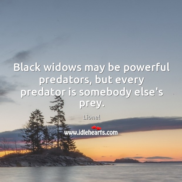 Black widows may be powerful predators, but every predator is somebody else’s prey. Lionel Picture Quote