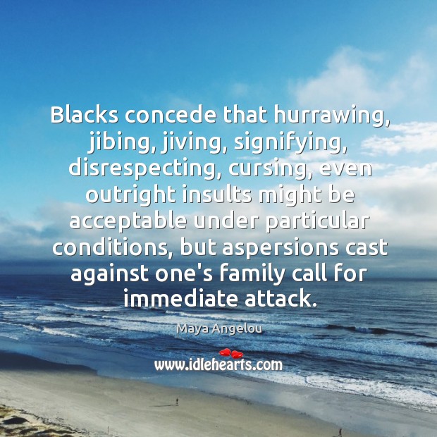 Blacks concede that hurrawing, jibing, jiving, signifying, disrespecting, cursing, even outright insults Image
