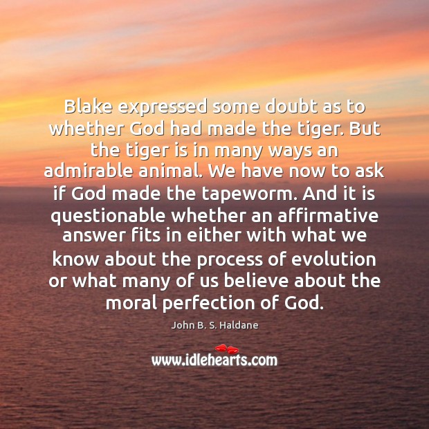 Blake expressed some doubt as to whether God had made the tiger. John B. S. Haldane Picture Quote