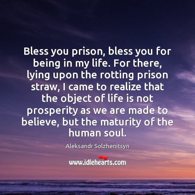 Bless you prison, bless you for being in my life. For there, Realize Quotes Image