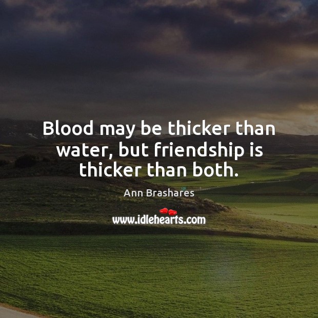 Blood may be thicker than water, but friendship is thicker than both. Ann Brashares Picture Quote