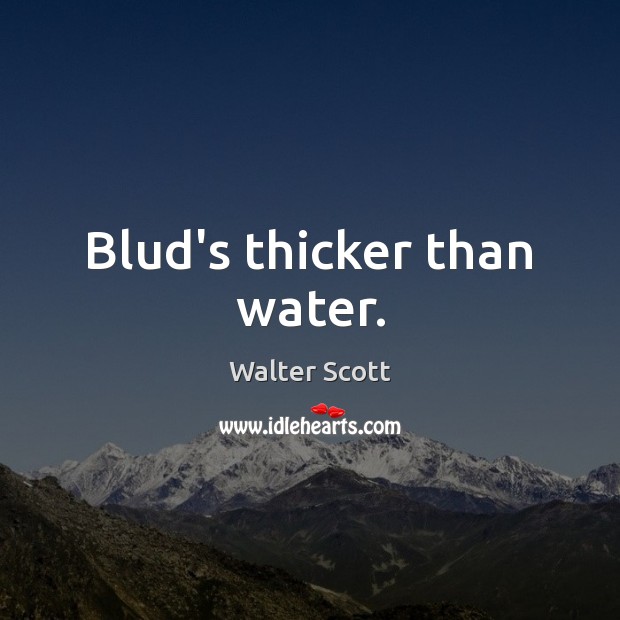 Blud’s thicker than water. Walter Scott Picture Quote
