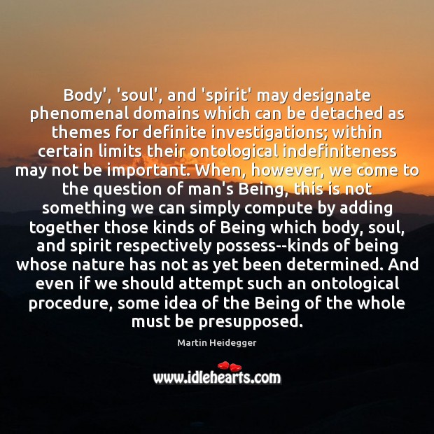 Body’, ‘soul’, and ‘spirit’ may designate phenomenal domains which can be detached Martin Heidegger Picture Quote