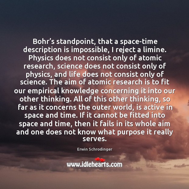 Bohr’s standpoint, that a space-time description is impossible, I reject a Erwin Schrodinger Picture Quote