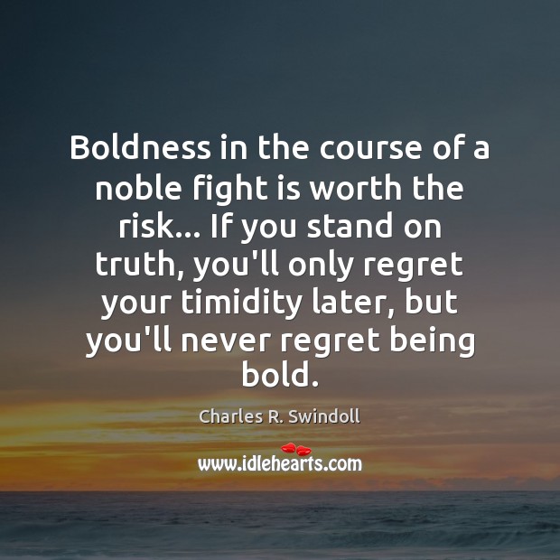 Boldness in the course of a noble fight is worth the risk… Never Regret Quotes Image