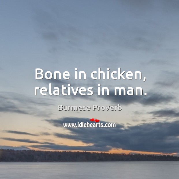 Bone in chicken, relatives in man. Burmese Proverbs Image
